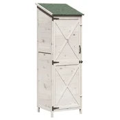 Vidaxl Vrtno skladišče s streho Bela 59,5 x 56 x 176,5 cm Trdna smreka