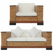 2-dijelni set sofa od prirodnog ratana s jastucima smedi
