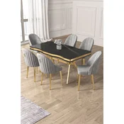 Hanah Home trpezarijski set Pem, sto i 6 stolica, ploca u dekoru Sonata, zlatne noge, siva tkanina Babyface