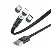 REMAX magnetni USB kabel + set vtikačev Lightning / USB tip C / mikro USB 2.1A 1m