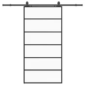 Vidaxl Drsna vrata z opremo črna 102x205 cm ESG steklo