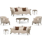Casa Padrino luxury baroque living room set cream/silver/antique silver - 2 Sofas & 2 Armchairs & 1 Coffee Table & 2 Side Tables - Handmade baroque living room furniture - Noble & Magnificent