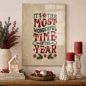 WallXpert slika na kaljenom staklu CAM12360, natpis „Its the Most Wonderful Time of the Year” na bež pozadini, 50 x 70 cm