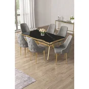 Hanah Home trpezarijski set Vae, sto i 6 stolica, ploca u dekoru Sonata, zlatne noge, siva tkanina Babyface