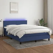 Greatstore Box spring postelja z vzmetnico LED modra 140x190 cm blago