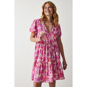 Happiness Istanbul Womens Pink Floral Summer Viscose Flared Dress