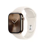 Apple Watch Series 10: GPS + Cellular, 42 mm, ohišje iz titana v zlati barvi, pašček Sport Band v zvezdnati barvi - M/L