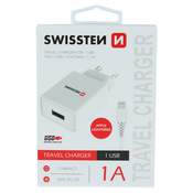 Swissten USB omrežni polnilnik/adapter, 1 A, bel + strelovod