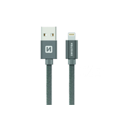 Swissten podatkovni kabel tekstilni USB / lightning 0,2 M sivi