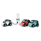 Drevené elektromobily Smart Car Set Tender Leaf Toys s nabíjacou stanicou a 3 autíckami od 18 mes TL8373