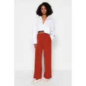 Trendyol Cinnamon Wide Leg/Relaxed Cut High Waist Stretchy Knitted Palazzo Trousers