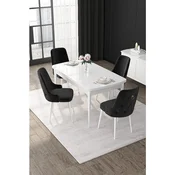 Hanah Home trpezarijski set Nex, sto na razvlacenje i 4 stolice, bela ploca, crna tkanina Babyface