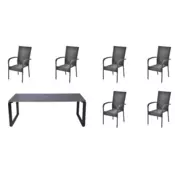 IWHOME Elegantni Vrtni Set POSEIDON - Antracit Miza + 6 Stolov MADRID