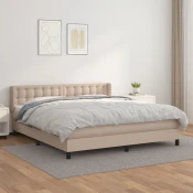 Greatstore Box spring postelja z vzmetnico kapučino 160x200cm umetno usnje