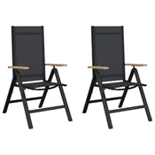 Vidaxl Ležeči vrtni stoli 2 szt. Črna 58 x 73 x 111,5 cm Tekstil