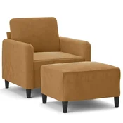 Vidaxl Fotelj s stolčkom za noge rjav 60 cm žamet