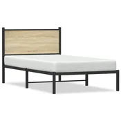 shumee vidaXL Kovinski posteljni okvir, brez vzmetnice, hrast sonoma, 100x200 cm