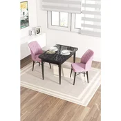 Hanah Home trpezarijski set Arp, sto i 2 stolice, ploca u dekoru crnog mermera, roze tkanina Babyface