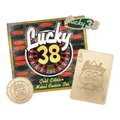Fallout New Vegas Lucky 38 kolekcionarski set pozlacen: bedž, žeton i metalna karta