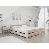 Postelja IKAROS DOUBLE 180 x 200 cm, bela/hrast sonoma Posteljno dno: Z letvenim dnom, Vzmetnica: Vzmetnica Coco Maxi 19 cm