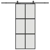 Vidaxl Drsna vrata z opremo črna 90x205 cm kaljeno steklo