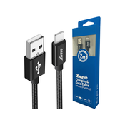 Xwave USB za iPhone 2m 3A Al /black mesh Kabl ,lightning uminium,upleteni black