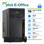 PCPLUS e-Office i3-10100 8GB 512GB NVMe SSD namizni računalnik + miška in tipkovnica