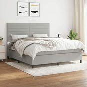 Greatstore Box spring postelja z vzmetnico svetlo siva 180x200 cm blago