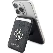 Guess 4G Kovinski Logotip MagSafe Denarnica za Karte z Stojalom Črna