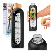 B.U. 1000 ml steklena steklenica za vodo s silikonskim etuijem (črna)
