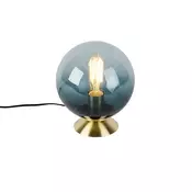 Art Deco namizna svetilka medenina z ocean modrim steklom - Pallon