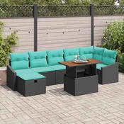 Sjedeća garnitura za vrt 8 kom. Crna poliratan 288.5 x 123.5 x 85 cm