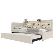 SONNENH Enojna postelja, 90 x 200 cm, lan, bež, 207 x 101.5 x 83.5 cm, priključek usb, za spalnico