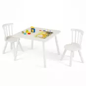 Northix Otroška lesena miza in 2 stola ergonomska 60x60 cm bela