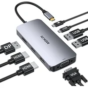 MOKiN USB-C Docking Station za 2 monitorja, 8-v-1, Dual HDMI
