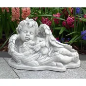 Casa Padrino Art Nouveau Garden Decoration Sculpture Angel Gray 46 x 25 x H. 27 cm - Elegant Garden Decoration Stone Figure - Baroque & Art Nouveau Garden Decoration Accessories