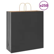 Vidaxl Papirnate vrečke 250 kosov z ročaji črne barve 45x17x48 cm