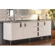 Casa Padrino luxury Art Deco sideboard white/silver 200 x 41 x H. 77 cm - Noble solid wood cabinet with 3 doors and 3 drawers - Art Deco furniture - Luxury furniture