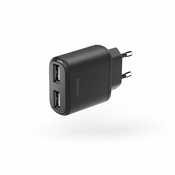 HAMA Polnilec USB 00201627, 12 W, 2 x USB-A, črn