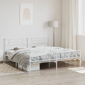 Greatstore Kovinski posteljni okvir z vzglavjem in vznožjem bel 183x213 cm