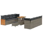 11 komada set vrtnih sofa s jastucicima siva poli ratan akacija 3 komada set vrtnih jela s jastucicima siva poli ratan akacija