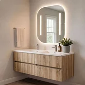 Skye Decor Set kupatilskog ormarica sa umivaonikom i ogledalom, 2 dela, Krem