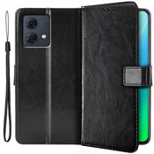 GS Ovitek za Motorola Moto G84 5G, denarnica Crazy Horse, črna