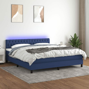 Greatstore Box spring postelja z vzmetnico LED modra 160x200 cm blago