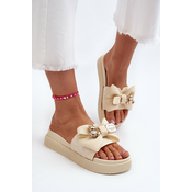 Womens beige slippers with bow and teddy bear Katterina