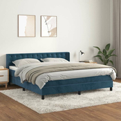 Greatstore Box spring postelja z vzmetnico temno modra 160x200 cm žamet