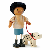 Drvena figurica sa psicem Mr. Forrester Tender Leaf Toys u prugastoj majici