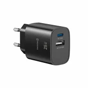 SWISSTEN Swissten Edge GaN 1X USB-C PD 25W, 1xUSB-A 18W polnilec, črn