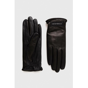 Kožne rukavice Emporio Armani za žene, boja: crna