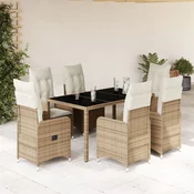 7-dijelni vrtni bistro set od poliratana s jastucima bež